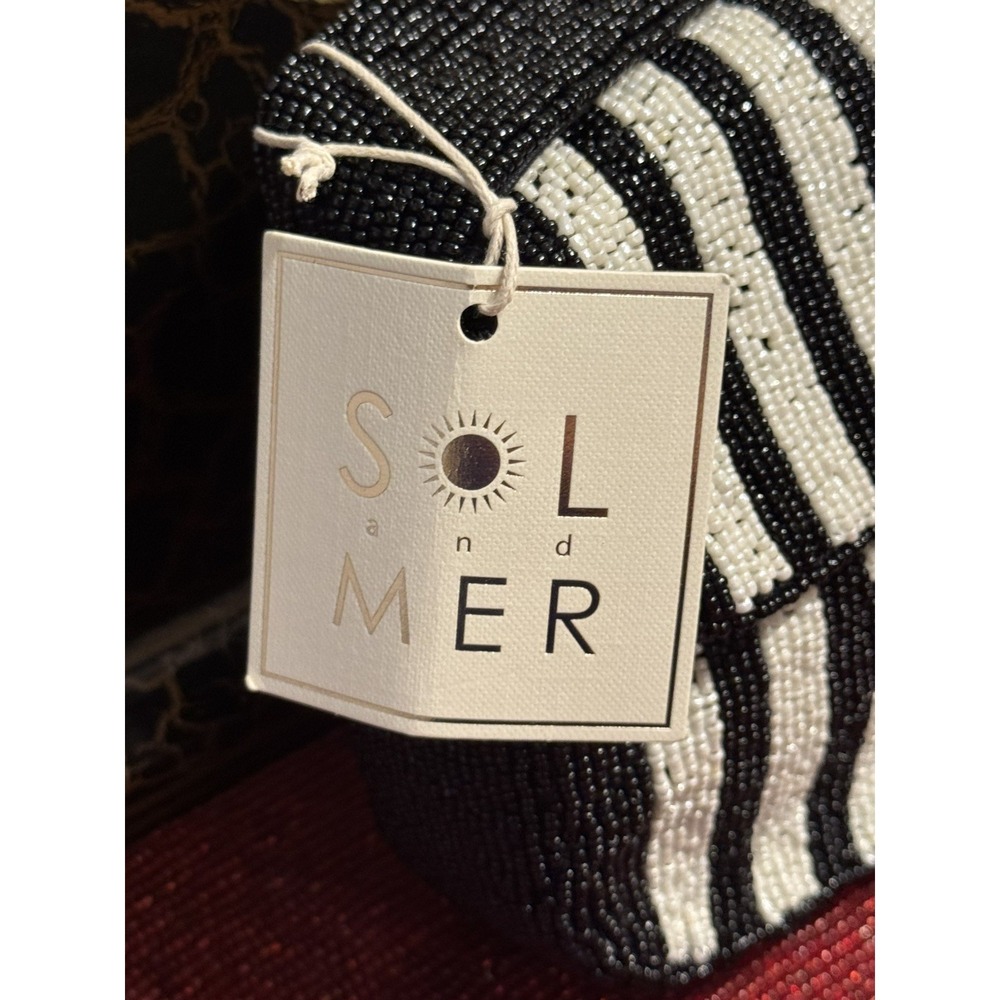 Sol & Mer French Bulldog Beaded Bag NWT Black White Striped Shoulder Purse Viral - Picture 11 of 11